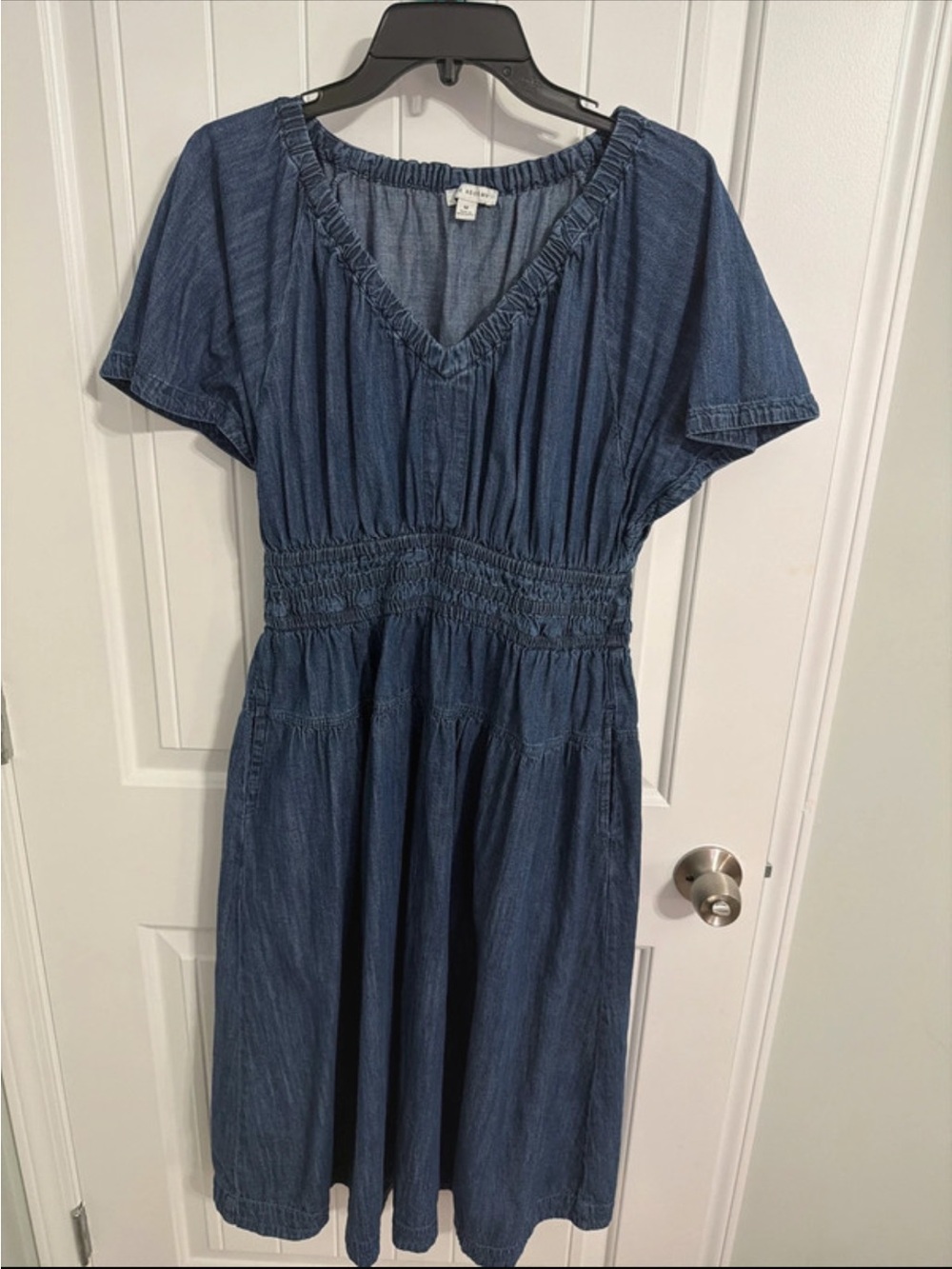 Denim Midi Dress with Smocked Waist - Blue